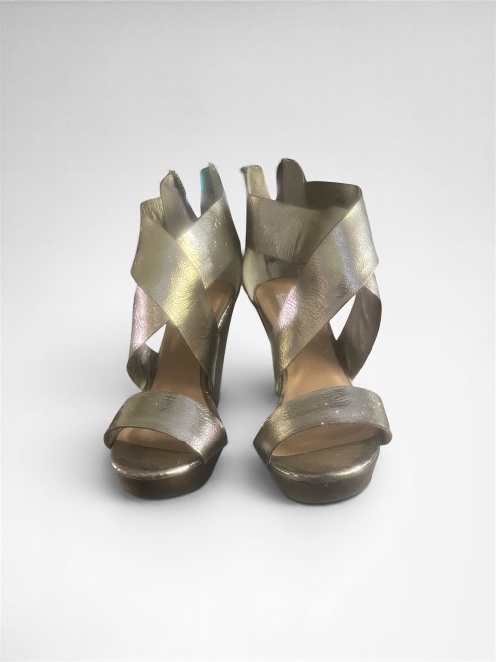 Steve Madden Metallic Pewter Crisscross Platform Heels